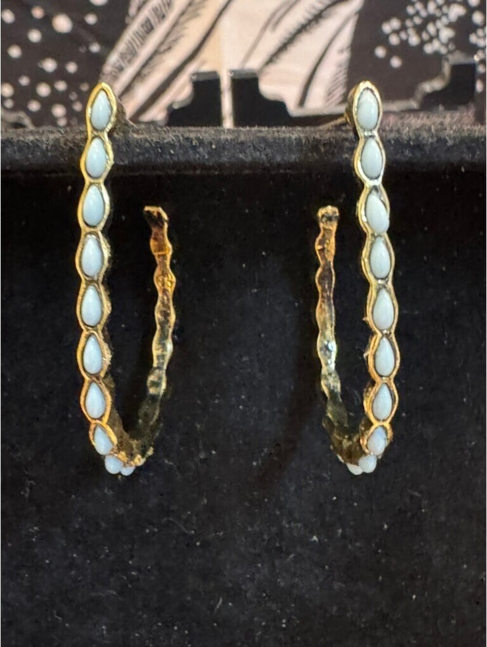 Gold & Blue Beaded Hoop Earrings #